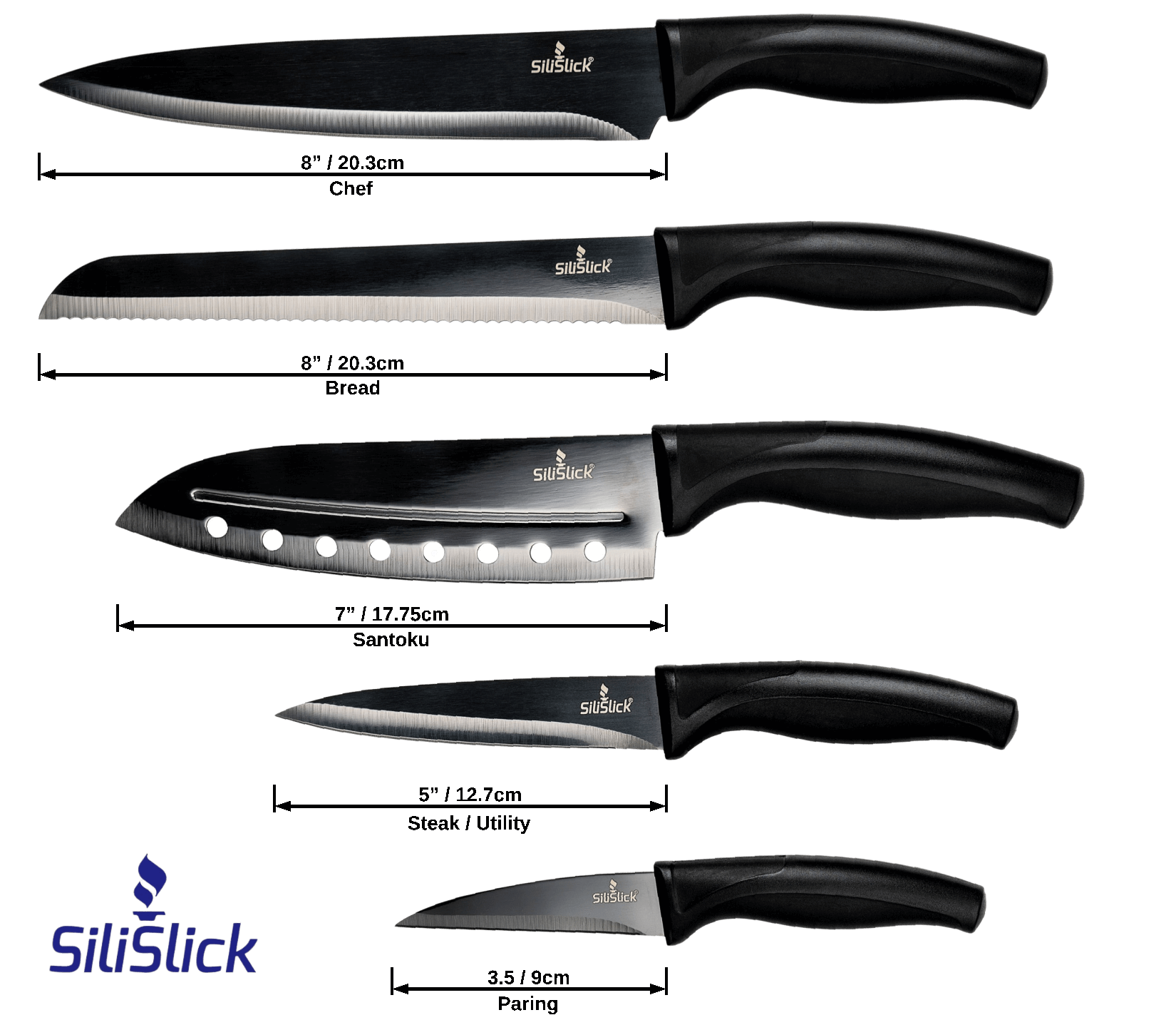 Kitchen Knife Set Kit | Black Magnetic Rack & Sharpener